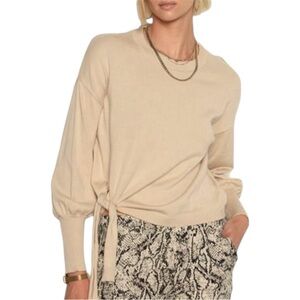 TART Tie Front Knit Pullover Sweater Cozy Neutral Cotton Size Small Minimalist